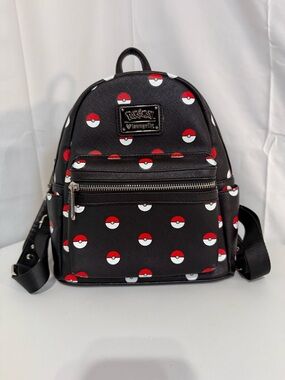 Loungefly Pokémon Poké Ball Mini Backpack Black Red White Vegan Leather